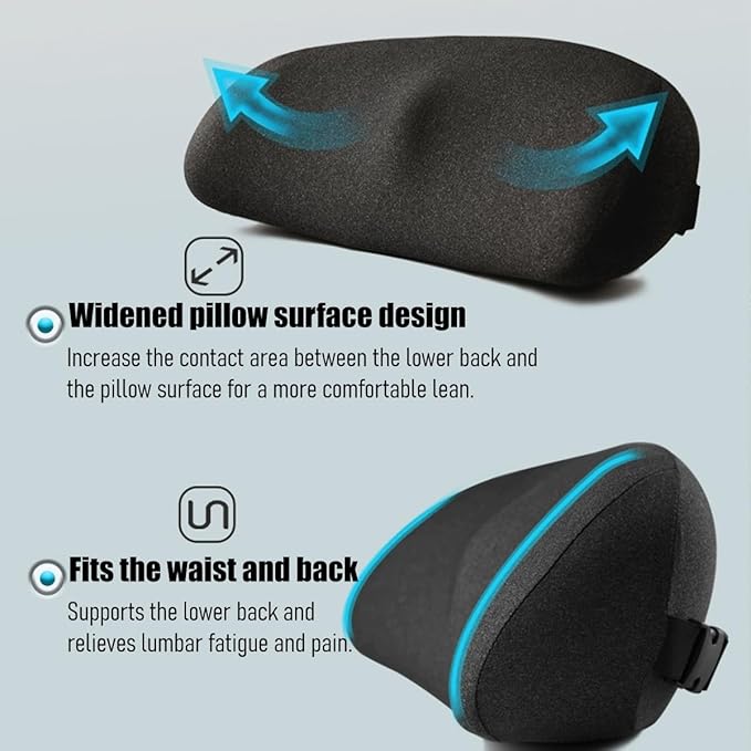 Car Lumbar Support Pillow, Memory Foam Vehicle Driver Seat Lower Back Support Cushion with Adjustable Strap, Automotive Back Pain Relief Pillow, Universal for SUV RV Truck (Gray)