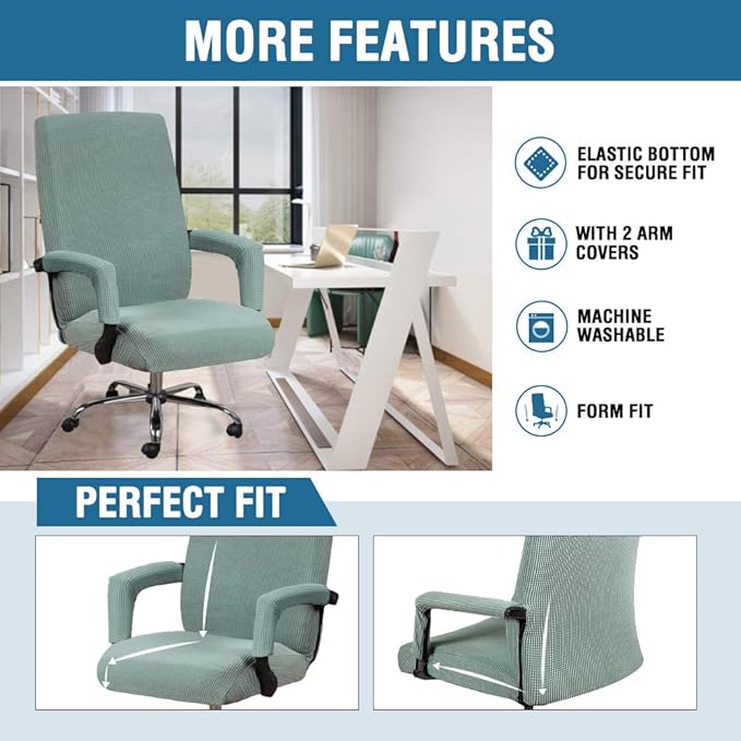 H.VERSAILTEX Stretch Jacquard Office Computer Chair Seat Covers, Removable Washable Anti-dust Desk Chair Seat Cushion Protectors - Sage