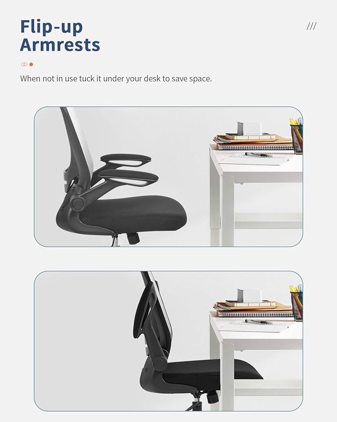 Office Chair Desk Computer Chair with Lumbar Support Flip-up Arms Swivel Rolling Executive Task Mesh Adjustable Ergonomic for Adults(White)