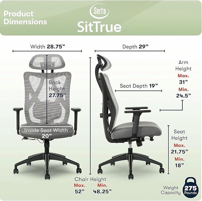 SitTrue Ridgefield Ergonomic Mesh/Vegan Leather High-Back Task