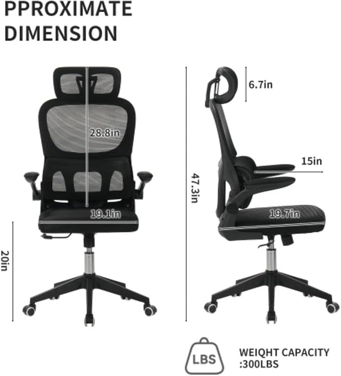 Office Chair, Ergonomic Breathable Mesh, Adjustable High Back Lumbar Support,Comfy Computer Chair for Home Office