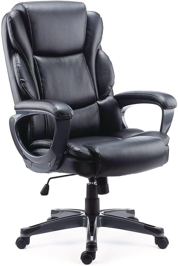Alera Kirkdale Leather Manager Office Chair, High-Back Executive Computer Chair, Adjustable Seat Height, Supports Up to 275 lb, Black