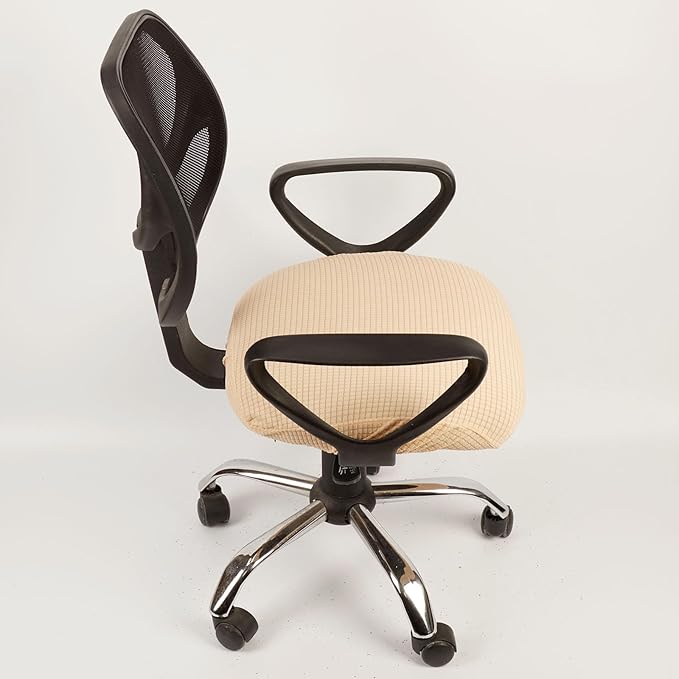 Melaluxe Stretch Jacquard Office Chair Cover, Removable Washable Desk Chair Cover Rotating Chair Seat Slipcover, Beige