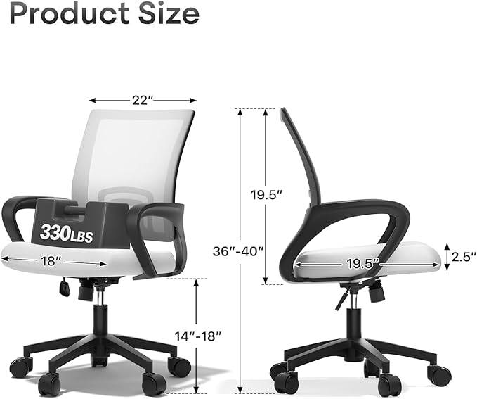 Ergonomic Office Chair 2P - 330Lbs, Breathable Mesh Computer Desk Chair with Lumbar Support & Armrest, Rolling Swivel Adjustable Tilt Lock for Home Office/Gaming, Bedroom Study