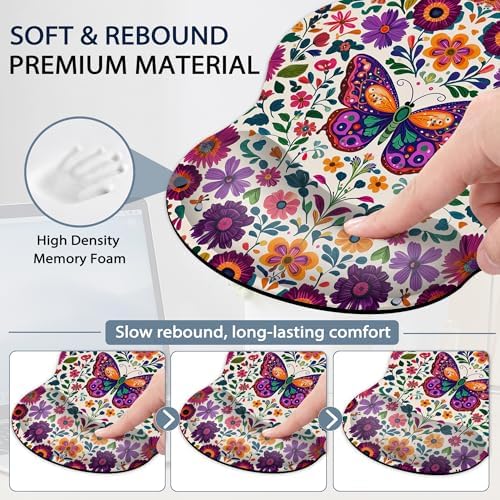 Keyboard Wrist Rest Pad Ergonomic Mouse Pad Set,Vintage Floral Butterfly 3 in 1 Memory Foam Mouse Pad with Non Slip Base for Office and Home
