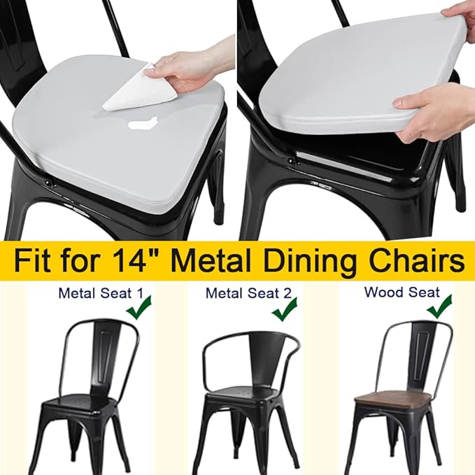 SINOSSO Modern Faux Leather 14" Metal Chair Cushion, Leathaire Magnetic Chair Pad for Dining Kitchen Cafe Bistro Stackable Chair (U-Shape, Light Gray, 1)