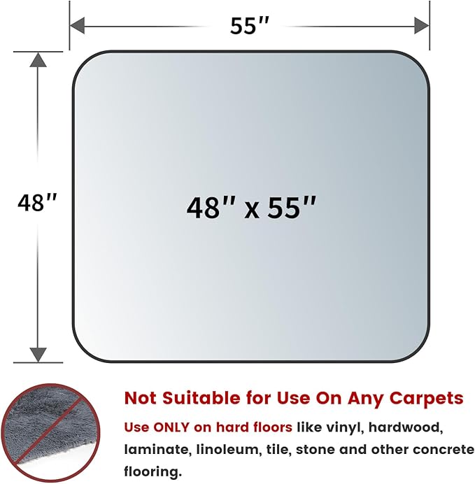 Yecaye Office Chair Mat for Hardwood Floor, Clear Computer Desk Chair Mat, PVC Heavy Duty Floor Protector for Rolling Chairs, Can't be Used on Carpet (Transparent, 48" x 55")
