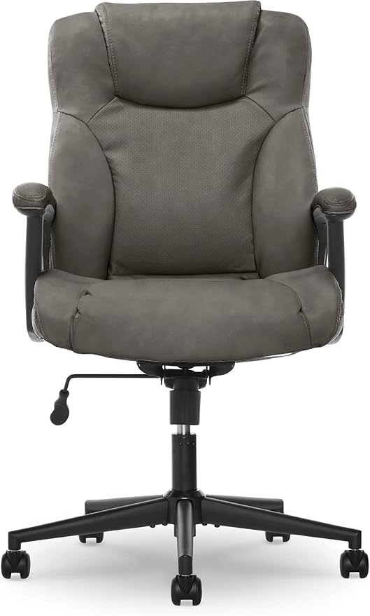 Serta Connor Executive Office Chair, Ergonomic Computer Chair with Layered Body Pillows, Contoured Lumbar, Adjustable Seat Height, Bonded Leather, Gray