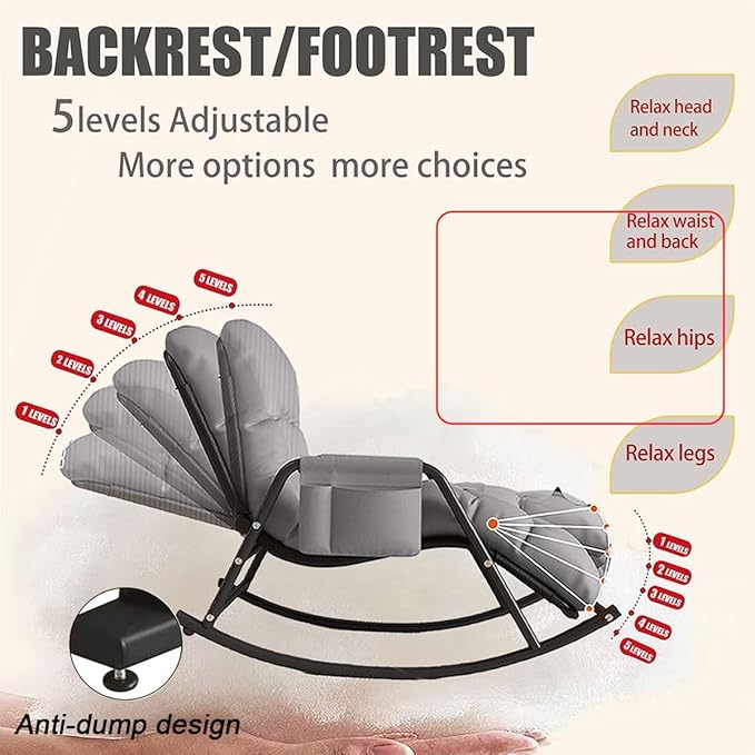 Outdoor Recliner Chair-Winter/Summer Dual Use Balcony Chair，180°Adjustable Backrest and Footrest with Removable Padding and Side Pockets for Living Room Balcony Porch Patio