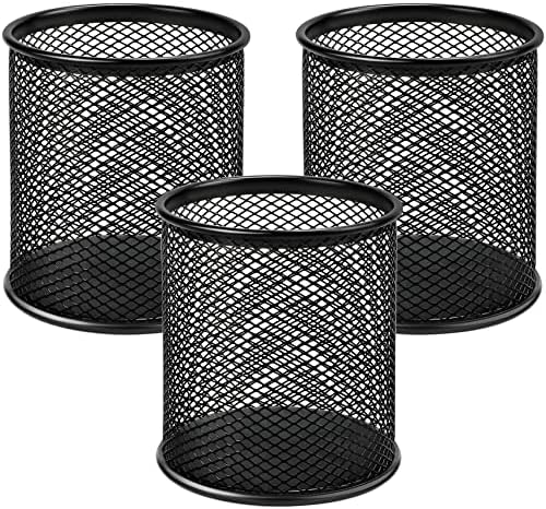 MaxGear Pen Holder for Desk 3 Pack,Mesh Metal, Non-Slip EVA Pad, 3.7’’ Tall
