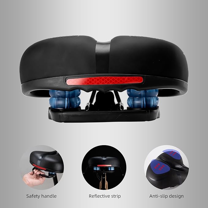 ROCKBROS Bike Seat Cushion for Men Women with Dual Shock Absorbing Ball Memory Foam - Ergonomic Bike Saddle, Handle for Easy Transport Soft Wide Waterproof Exercise Bicycle Seat for Peloton, Road Bike