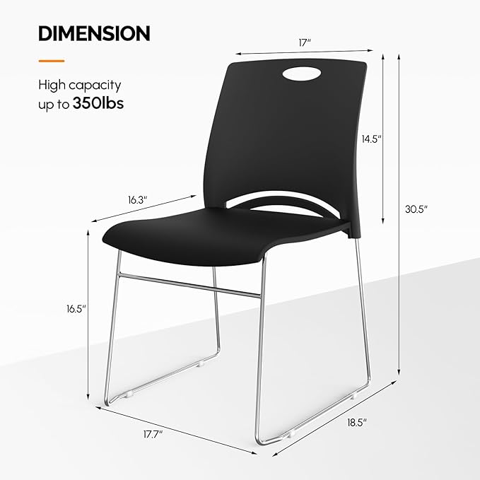 VINGLI Stacking Chairs Set of 8 Stackable Office Chairs with Metal Sled Base, Ergonomic Plastic Seat, Stacking Chairs for Waiting Room Break Room Banquet Guest, Black