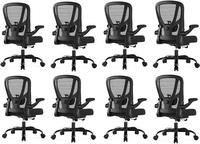Office Chair Ergonomic Desk Chair - Mesh Computer Chair Breathable Task Chair with Wheels Adjustable Lumbar Support Home Desk Office Chairs with Flip up Armrest Black 8 Pack