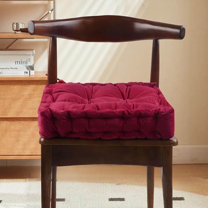 vctops Chair Cushion for Dining Chair, Soft Velvet Square Seat Cushion with Ties Cozy Indoor Chair Pad Cushion for Office Kitchen Dining Room (Red,16"x16")