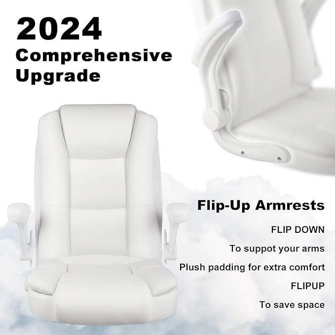 OFIKA Leather Office Desk Chair,Ergonomic Office Chair with Lumbar Support,Computer Chair,Executive Leather Chair with Padded Flip-up Arm,Adjustable Armrests, Black,275LBS