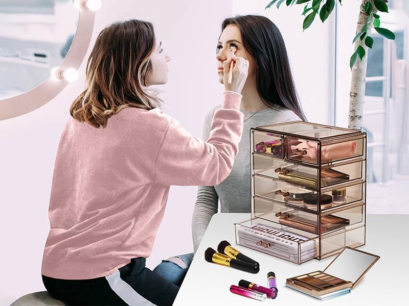 Sorbus 6-Drawer Makeup Organizer with Small & Wide Drawers (Bronze Glow)