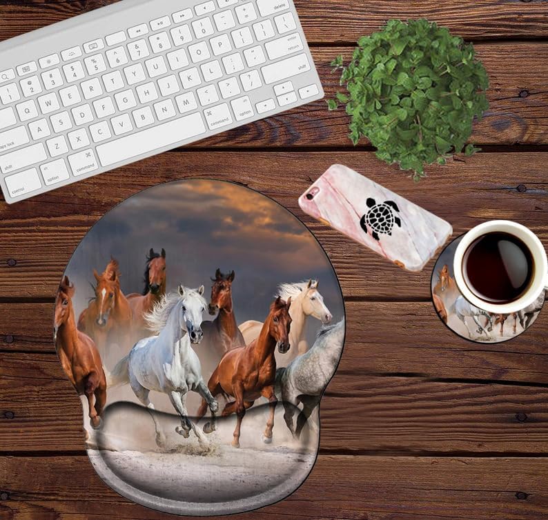 Horse Mouse Pad with Wrist Support Gel Mousepad Wrist Rest Ergonomic Animal No-Slip Mouse Mat Gaming Computer Mouse Pads Desk Accessories for Men Office Work