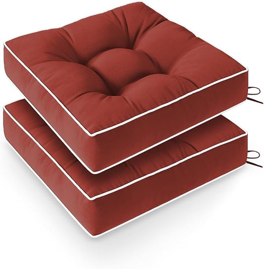 Wellsin Outdoor Chair Cushions Set of 2, Patio Cushions for Outdoor Furniture, Tufted Water-Resistant Outdoor Chair Pads, 19 x 19 Inch, Brick Red