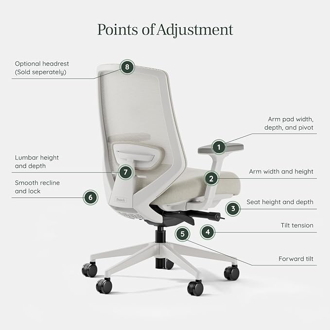 Branch Ergonomic Chair Pro - Mesh Office Chair with 14 Points of Adjustment - Height, Depth & Tilt Adjustable - 5D Armrests - Forward Tilt, Smooth Recline, and Lumbar Support - Ivory Boucle