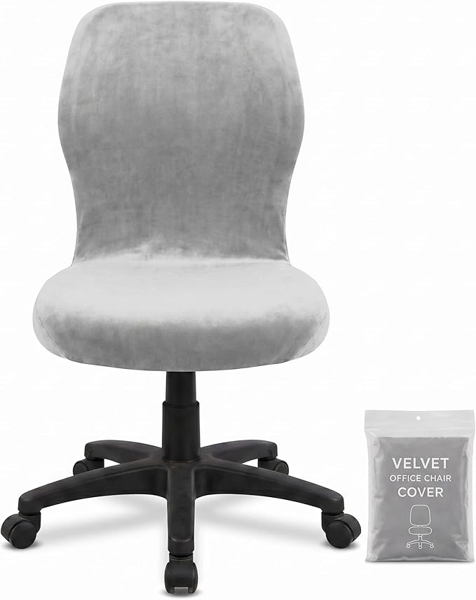 Deisy Dee Velvet Stretch Armless Office Chair Covers - Colorful Stretch Slipcover for Desk Chairs (Sliver)