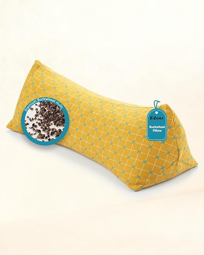 Cervical Buckwheat Roll Pillow for Sleeping,15.7"x5.9" Buckwheat Hulls Pillows Filling, Triangle Pillow for Neck Support Yoga Bolster, Adjustable Fill for Neck Pain Relief,Yellow