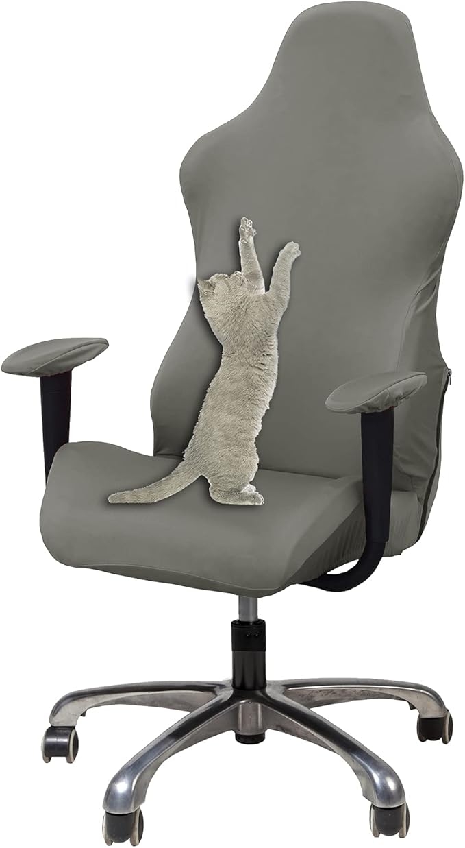 WOMACO Gaming Chair Slipcover Stretch Seat Chair Cover for Leather Computer Reclining Racing Ruffled Gamer Chair Protector (Gray, One-Size)