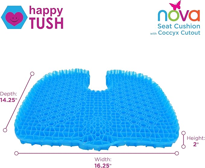 NOVA 2” Cooling Gel Seat Cushion with Coccyx Cutout – Double Layer Honeycomb Design for Tailbone & Pressure Relief, Breathable Non-Slip Chair Pad with Handle for Office, Car & Wheelchair