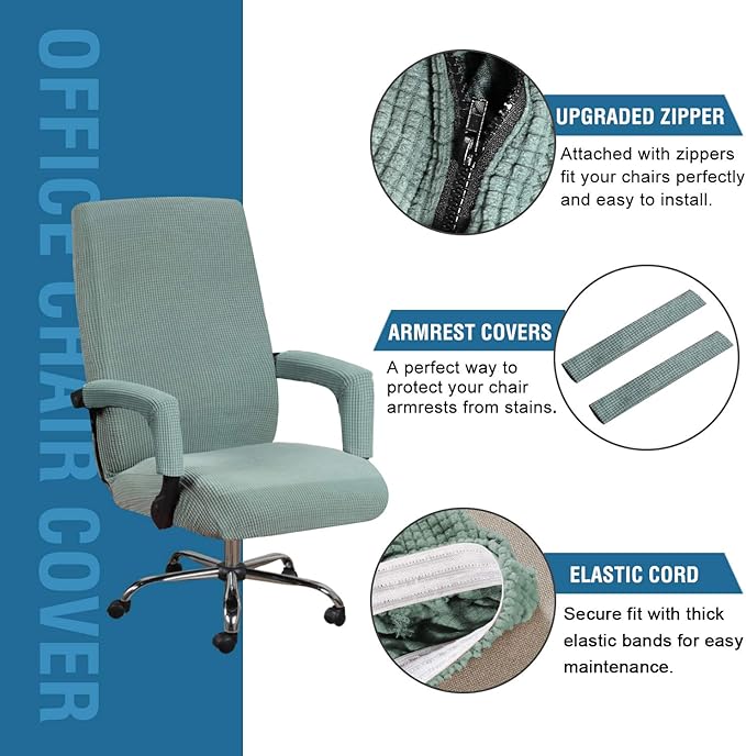 H.VERSAILTEX Stretch Jacquard Office Computer Chair Seat Covers, Removable Washable Anti-dust Desk Chair Seat Cushion Protectors - Sage