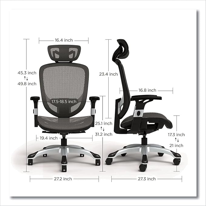Alera Minerva Ergonomic Swivel Computer Desk Chair, Mesh Office Task Chair, Adjustable Seat, Arms, Headrest, Supports Up to 275 lb, Gray