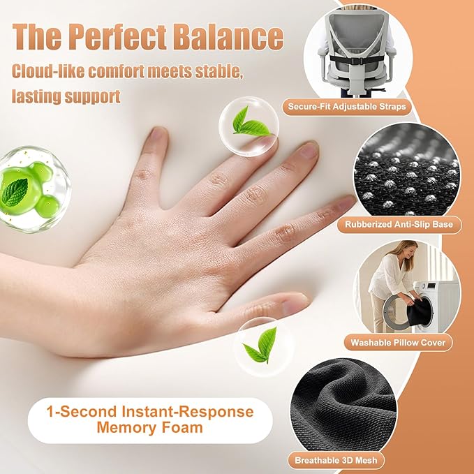Car Seat Cushion with Lumbar Support for Long Driving Truck/RV, Ergonomic Memory Foam Office Chair Cushion for Sciatica, Tailbone & Lower Back Relief, Ideal Gift for Driver & Office Worker (Embroider)
