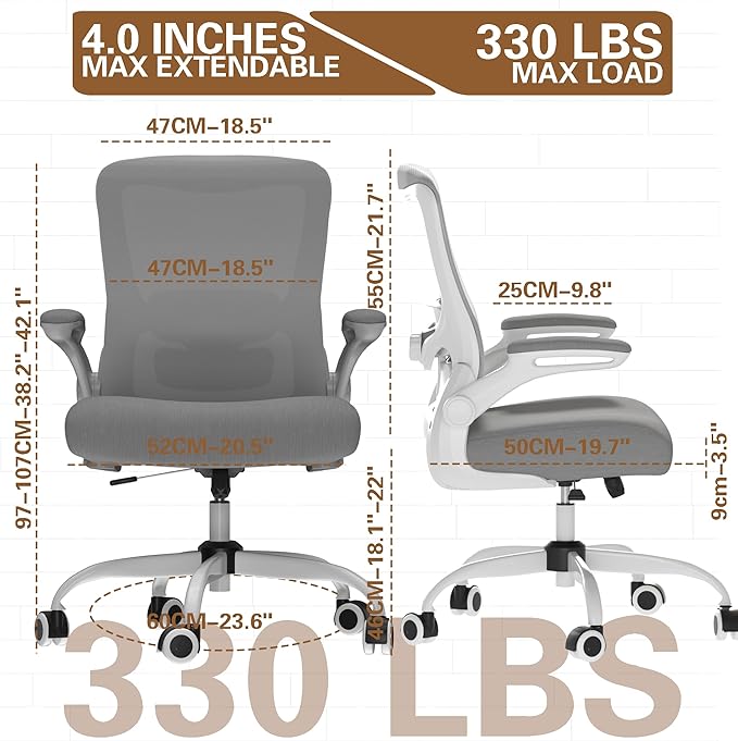 Ergonomic Office Chair - High Back Desk Chair with Adjustable Lumbar Support, Breathable Mesh Back, 330LBS Capacity, Easy Assembly, for Home Office Executive Computer Task