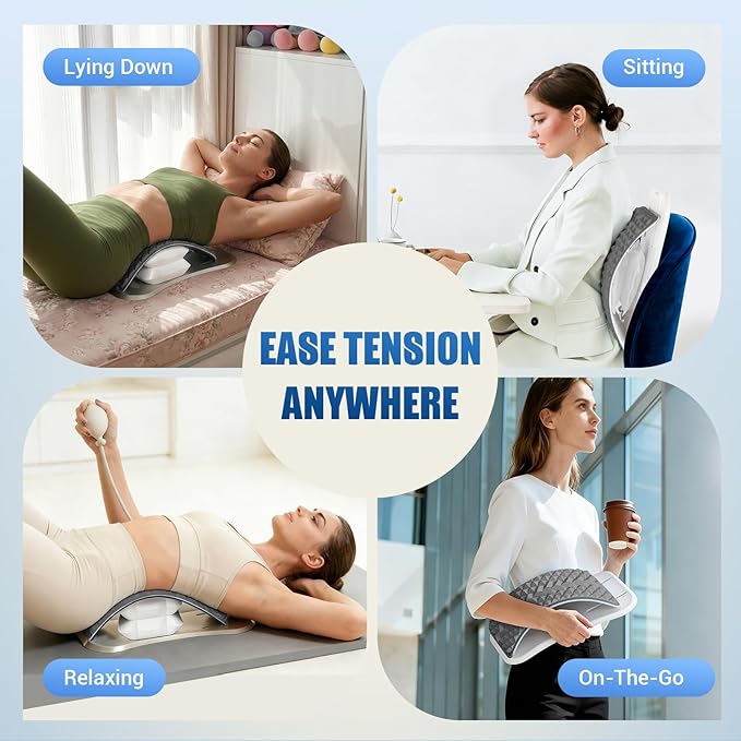 Back Stretcher for Lower Back Pain Relief, Adjustable Lumbar Support Board with Acupressure Points, Back Stretcher Board for Scoliosis, Spine Decompression Support(Grey)
