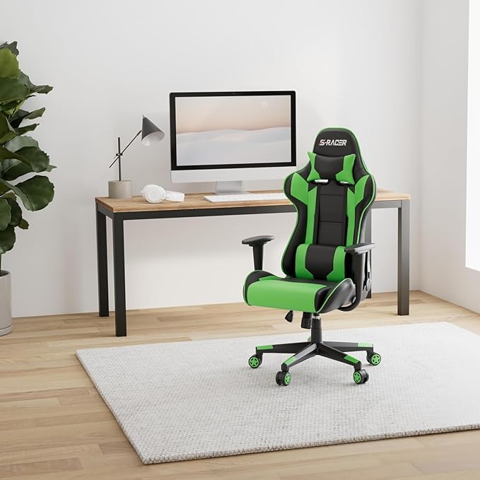 Homall Gaming Chair, Office Chair High Back Computer Chair Leather Desk Chair Racing Executive Ergonomic Adjustable Swivel Task Chair with Headrest and Lumbar Support (Green)