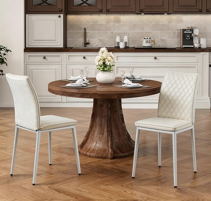 Lightdot Dining Chairs Set of 2, Accent Parsons Diner Chair Upholstered Fabric Stylish Kitchen Chairs with Metal Legs and Padded Seat for Dining Room, Vanity, Living Room, Bedroom Office,Beige