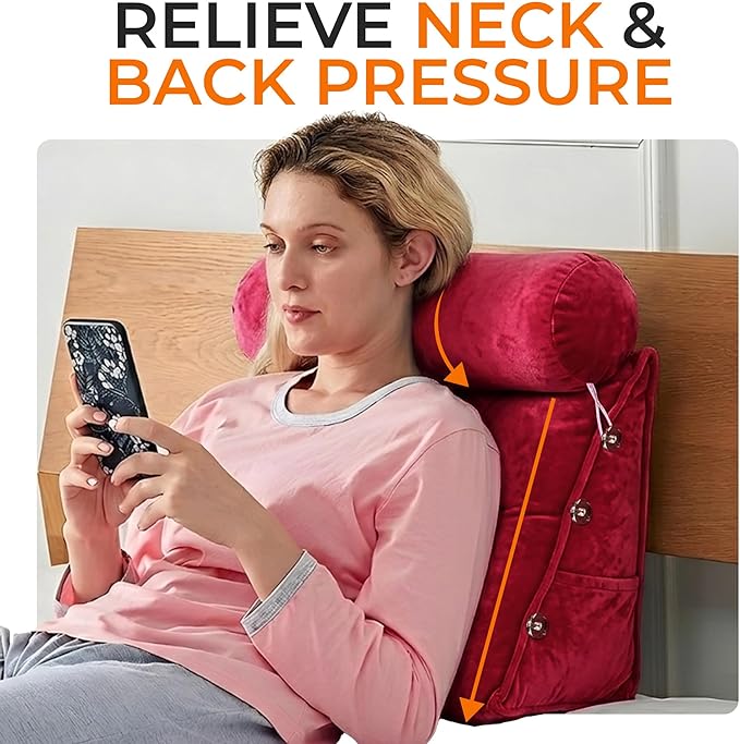 Cheer Collection Reading Wedge Pillow - Adjustable Wedge Reading Pillow with Neck Support, Hollow Fiber-Filled Backrest Pillow for Reading, Gaming, and TV Watching, Maroon