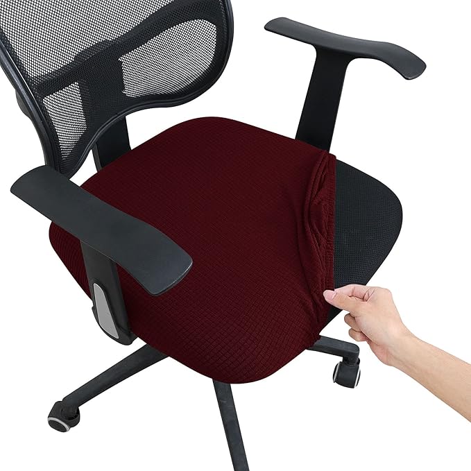 FORCHEER Office Desk Chair Seat Cover 18inch 1 Piece Water Resistant Stretch Computer Chair Seat Cushion Slipcover Washable-Burgandy