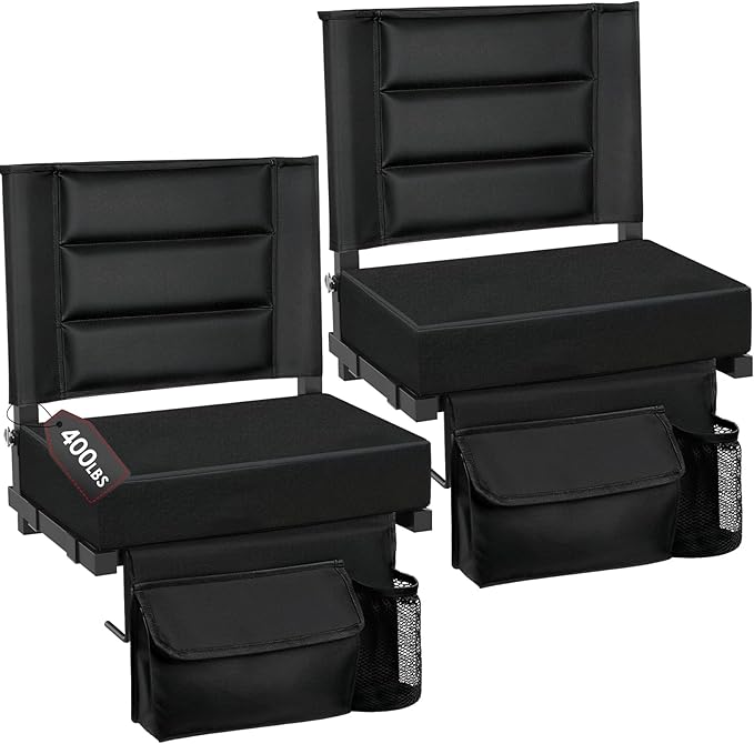 Stadium Seats with Back Support, Portable Bleacher Seat with Extra Thick Cushion, Folding Stadium Chair with Shoulder Strap, Removable Cushion and Storage Pocket for Sports Events