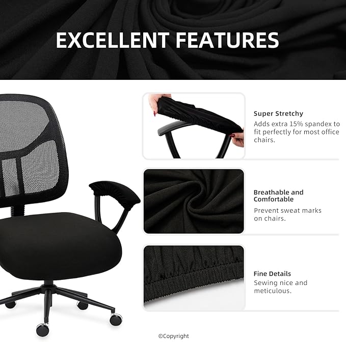 Water-resistant Stretchable Separate Office Chair Seat Cushion Covers with Armrest Covers Universal Spandex Computer Chair Slipcover - Removable Washable Cushion Protectors for Dogs, Cats