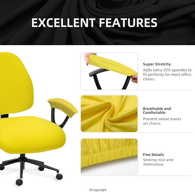 Stretchable Split Office Chair Seat Covers - Universal Stretch Computer Chair Slipcover - Washable Rotating Backrest Coverings & Cushion Protectors & Armrest Covers for Dogs, Cats, Pets, Yellow