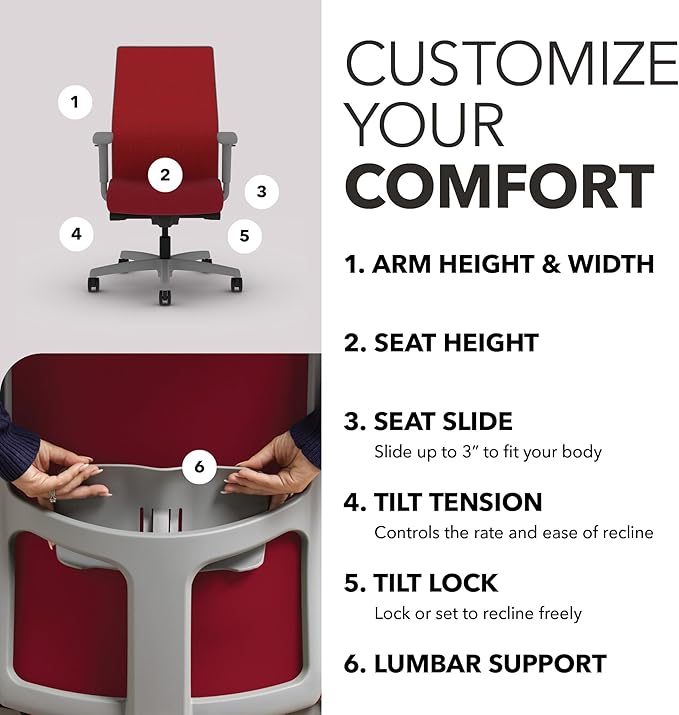 HON Ignition 2.0 Mid Back Task Chair, Spectrum Mesh, Advanced Synchro-Tilt Control, Office Chair with Lumbar Support, Height and Width Adjustable Arms, Titanium Frame, Bullseye