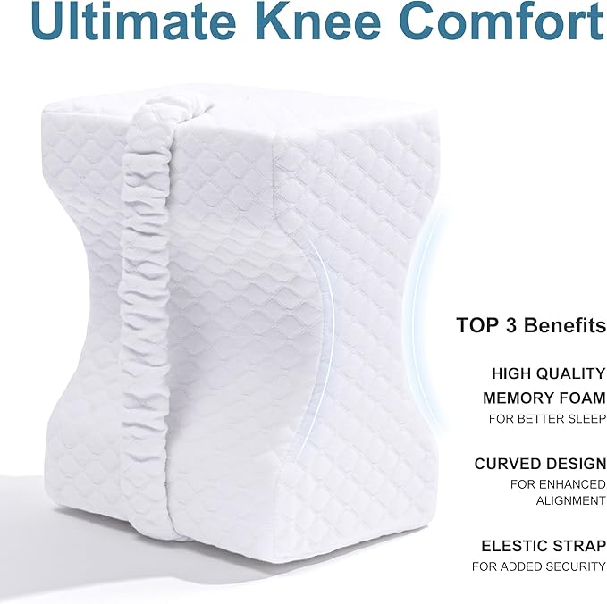 UJPFEO Knee Pillow for Side Sleepers, Leg Pillow for Sciatica, Back, HIPS, Knees, Joints Pain Relief,Pillows for Between Legs While Sleeping Spine Alignment Support & Relieves Pressure,Natural White