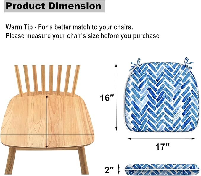 DYTXIII Set of 2 Outdoor Chair Cushions with Ties,Water Repellent Patio Chair Pads 17"x 16" for Outdoor Furniture,Round Corner Seat Cushions for Garden Yard Kitchen Blue Bricks