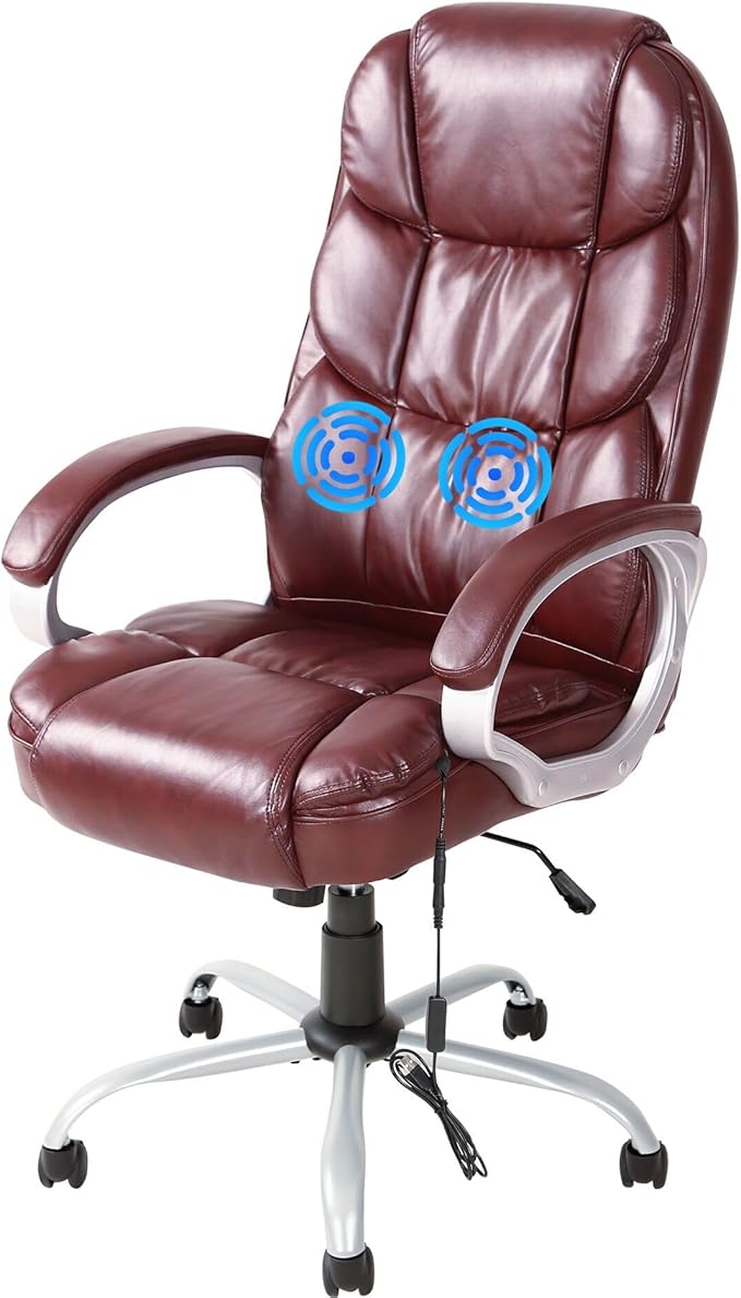 FDW Office Chair Massage Computer Chair High Back Adjustable Desk Chair Rolling Swivel Executive Chair PU Leather with Lumbar Support Arms Headrest Task Chair,Brown