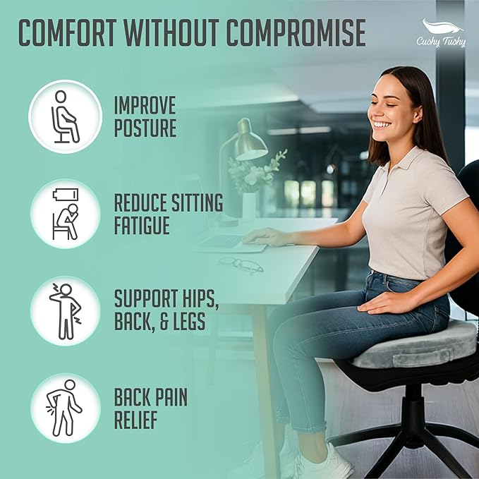 Cushy Tushy Premium Slim Foldable Travel Seat Cushion - for Relief of Lower Back, Sciatic, Butt and Tailbone Pain - for Home & Office Use, Perfect for Travel or Driving - Slim Coccyx Seat Cushion