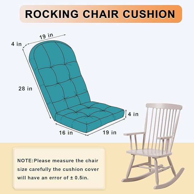 Rocking Chair Cushion - Chenille Fabric, High-Density Sponge, Durable Comfort Double-Sided Tufted Seat Pads with Ties, Chenille︱Blue, 44x19x4 inch