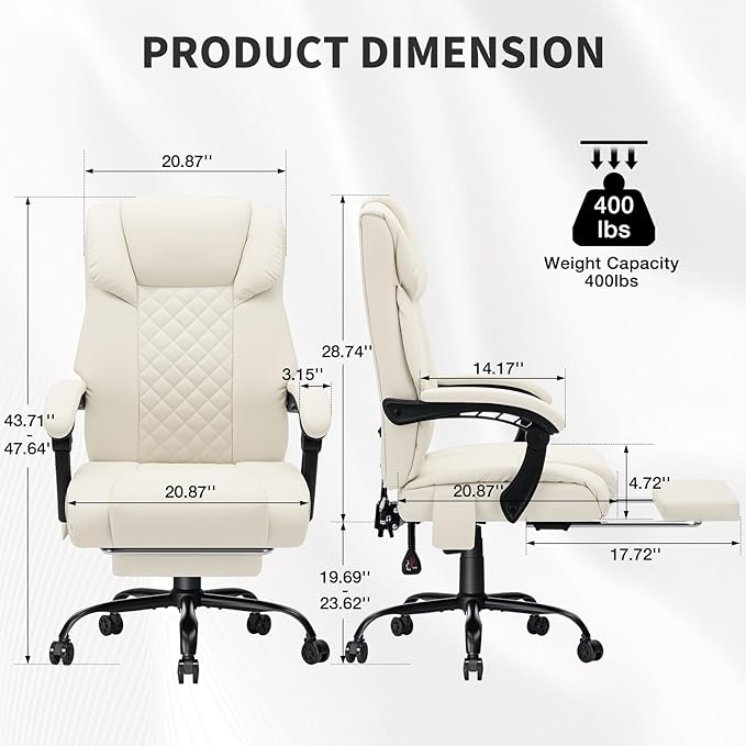 HOFFREE Heated Office Chair Massage Office Chair with Heat 400lbs Executive Reclining Home Desk Chair with Footrest,Linkage Armrests for Heavy People(Beige)
