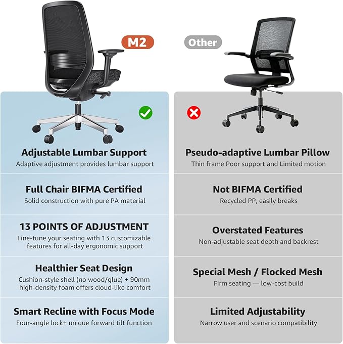 ErgoSift M2 Ergonomic Office Chair - High-Back Mesh Desk Chair with Adjustable Lumbar Support 4D Armrests for Long Hours Sitting Black