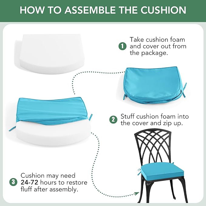 Outdoor Chair Cushions Set of 2: Waterproof & Fade Resistant Patio Furniture Cushions - 17 x 16 x 2 Inch Non Slip Round Corner Seat Cushion Pads with Removable Cover for Garden Yard Lawn, Teal