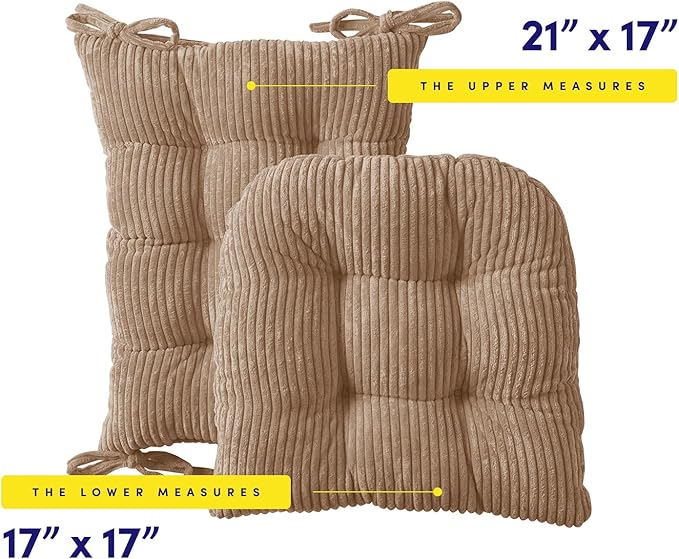 Rocking Chair Cushion Premium Tufted Pads Non Skid Slip Backed Crushed Velvet Cover Set of Upper and Lower with Ties, 21 in x 17 in | 17 in x 17 in, Velvet Taupe