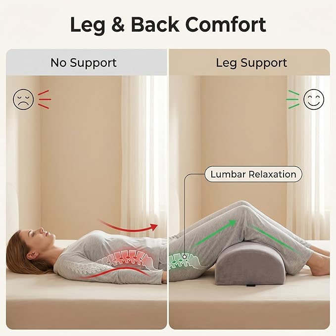Under Knee Pillow, Half Moon Leg Pillow - Memory Foam Ergonomic Support Pillow for Side & Back Sleepers, Pain Relief & Alignment, Under Knee, Lumbar & Multi-Use Bolster Gray
